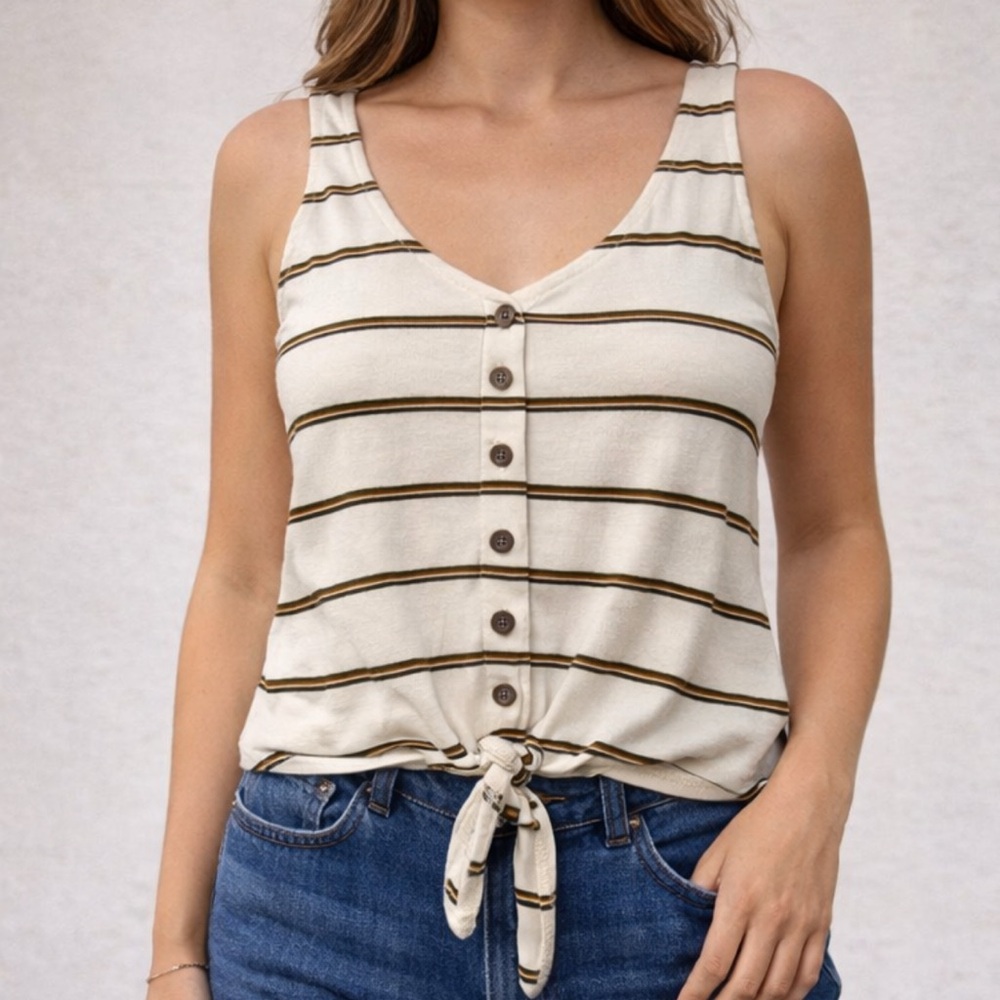 American Eagle AE Striped Button Front Tie Tank Top Medium Casual Summer Shirt